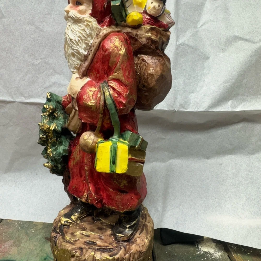 VINTAGE Santa Claus Figurine in RED with Tree and Toy Sack Christmas Decoration